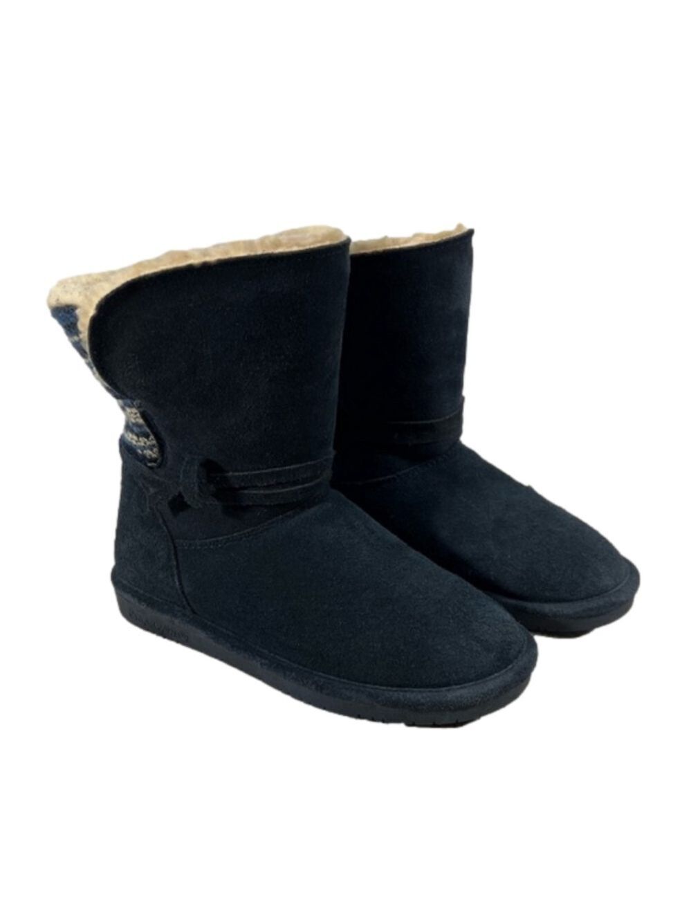 BEARPAW Women's Maggie Suede Sheepskin Boots Size 6 Black